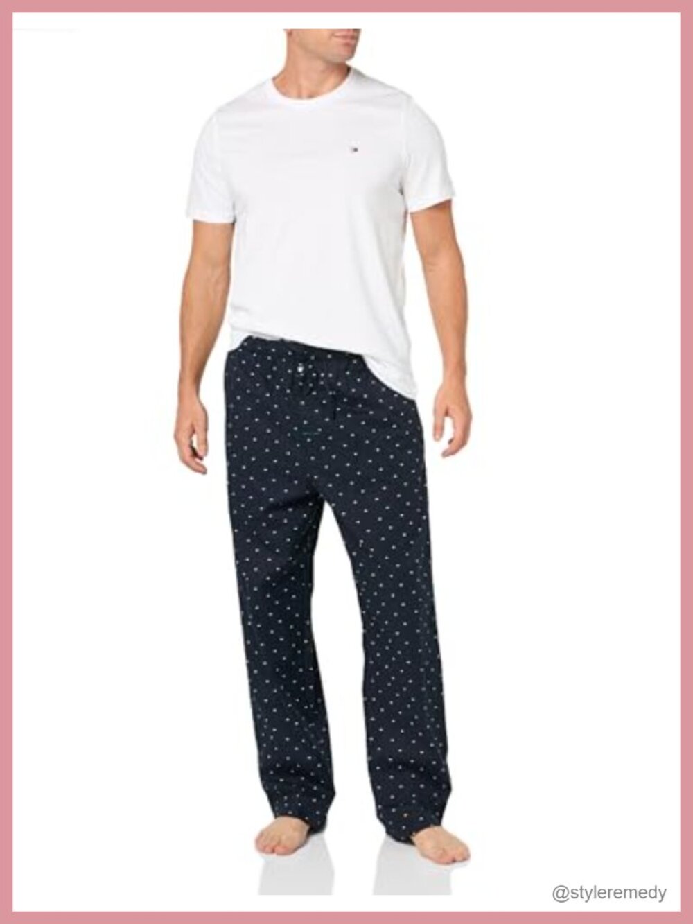 Men's Cotton Poplin 2-Piece Sleep Set Short Sleeve Tee & Pants